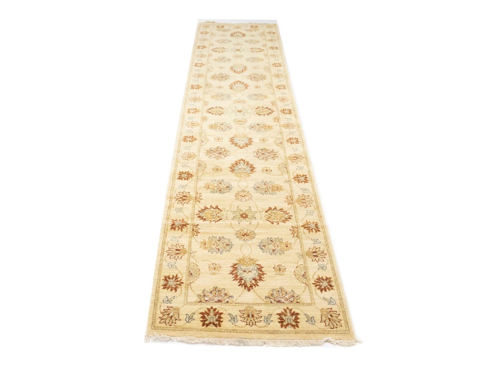 Beige Floral 3X12 Peshawar Pakistan Oriental Runner Rug - 5