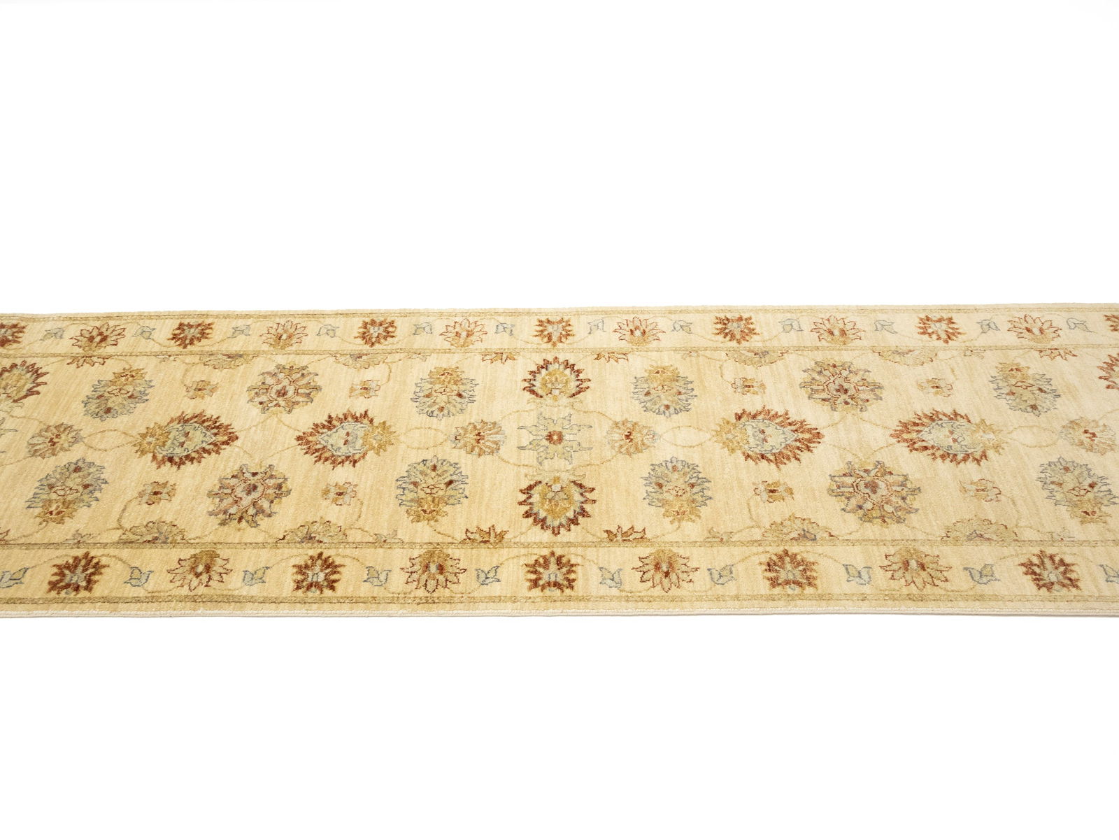 Beige Floral 3X12 Peshawar Pakistan Oriental Runner Rug - 6