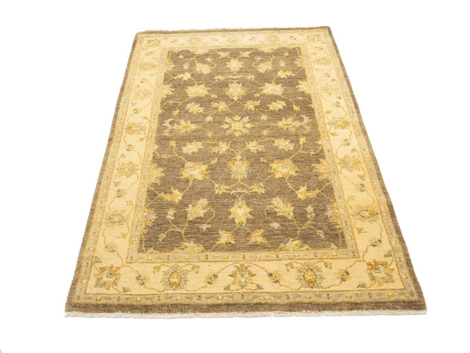 Dark Brown Floral 4X6 Peshawar Pakistan Oriental Rug - 2