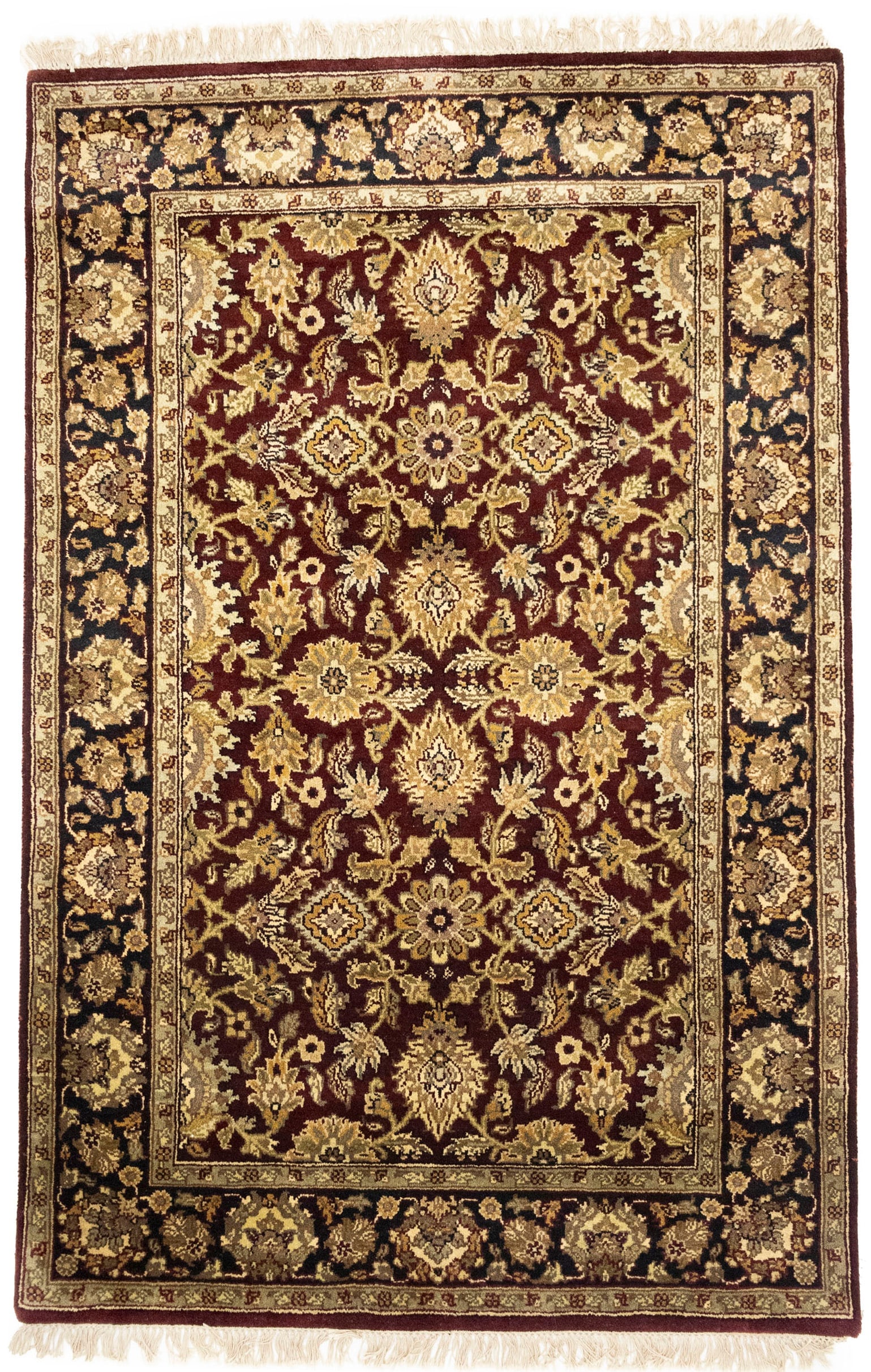 Red Floral Classic 4X6 Agra Jaipur Oriental Rug: Title: Red Floral Classic 4X6 Agra Jaipur Oriental Rug Description:Handmade 4X6 cream oriental rug made with vegetable dyes (fine wool pile and cotton foundation), exceptional knot count, and appealin