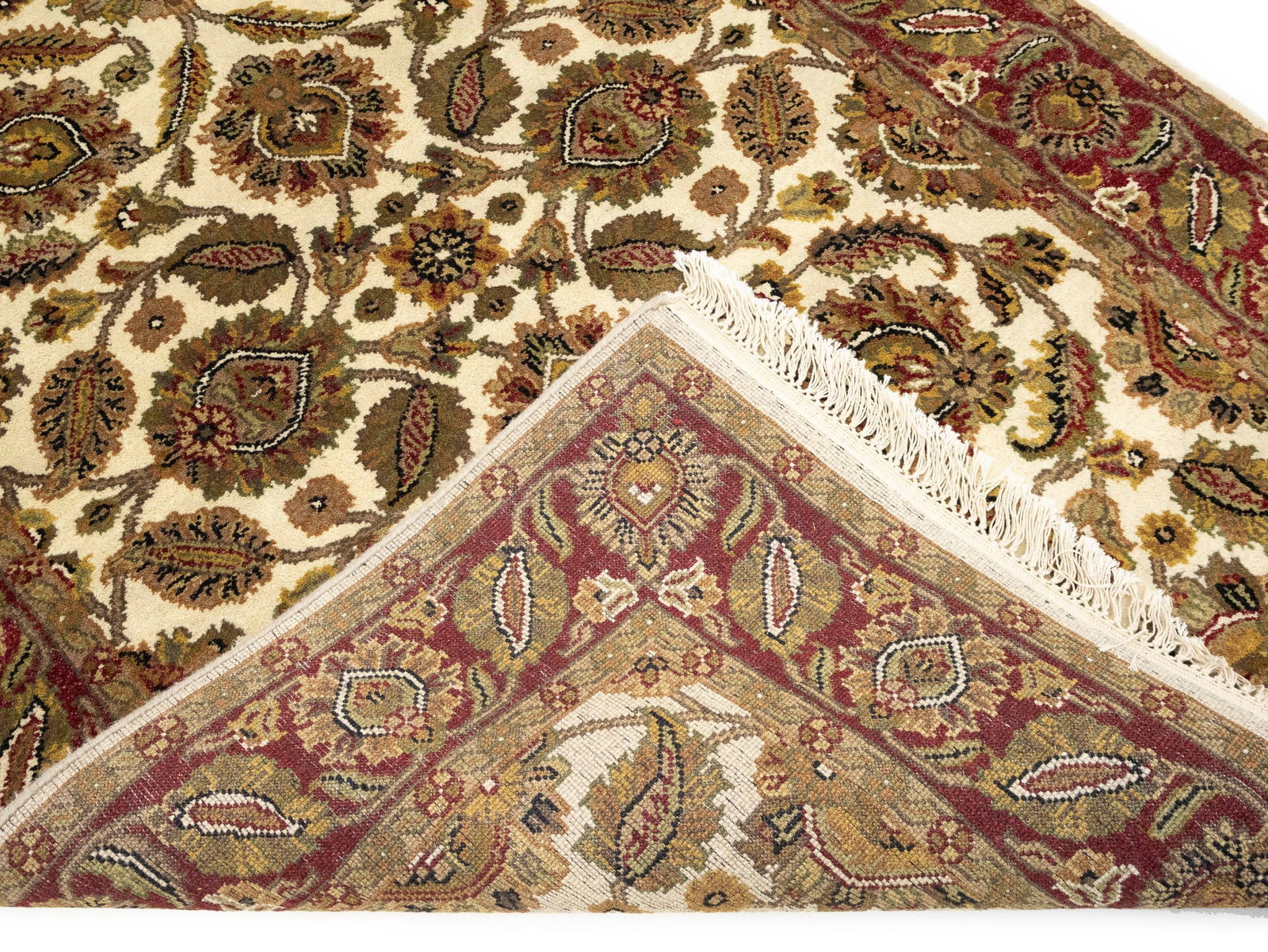 Cream Floral Classic 4'5X6'2 Agra Jaipur Oriental Rug - 10