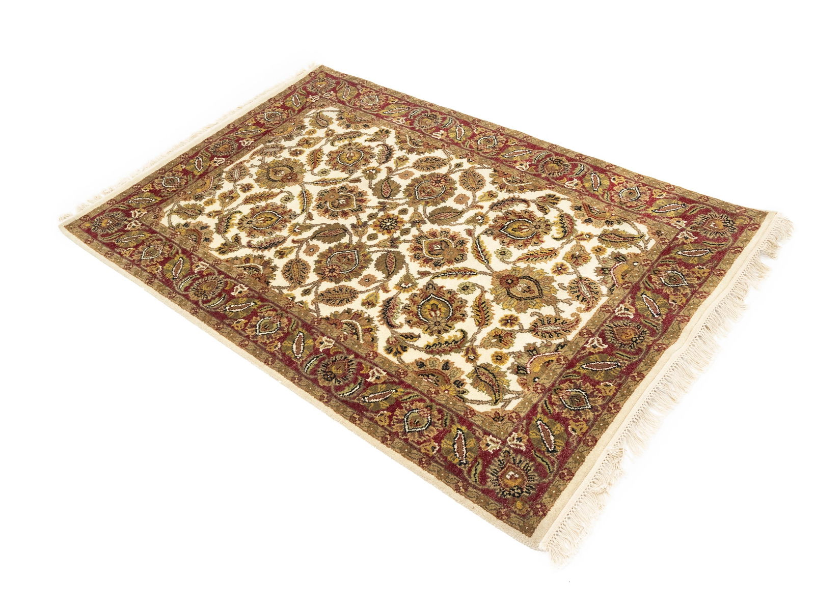 Cream Floral Classic 4'5X6'2 Agra Jaipur Oriental Rug - 2