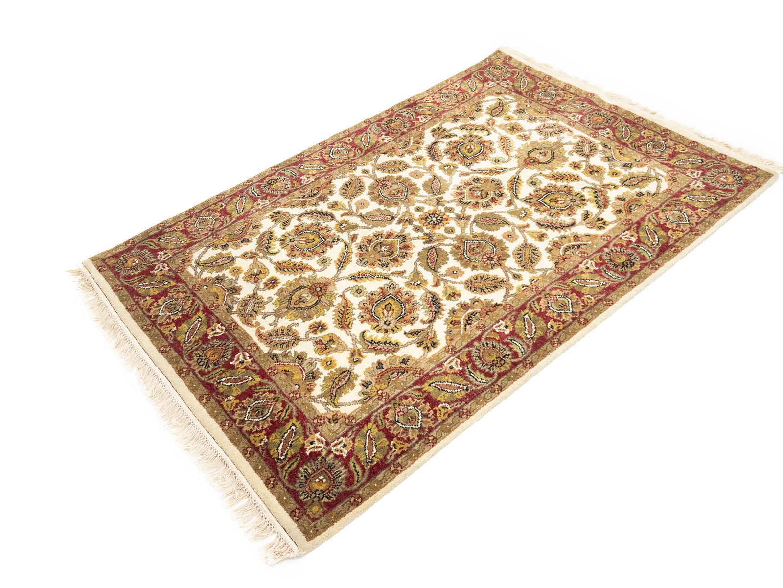 Cream Floral Classic 4'5X6'2 Agra Jaipur Oriental Rug - 3