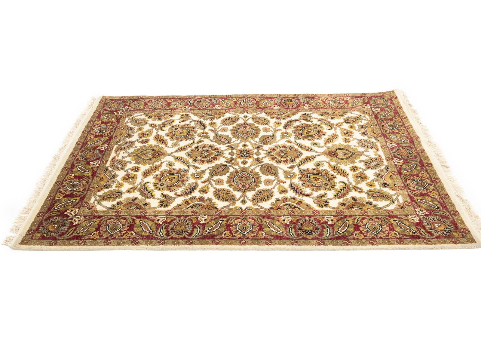 Cream Floral Classic 4'5X6'2 Agra Jaipur Oriental Rug - 4