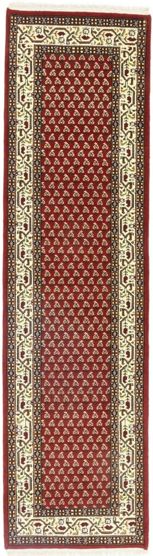 Red Floral 3X10 Indo Botemir Oriental Runner Rug: Title: Red Floral 3X10 Indo Botemir Oriental Runner Rug Description:Hand Knotted 3X10 red oriental runner made with vegetable dyes (fine wool pile and cotton foundation), exceptional knot count, and a