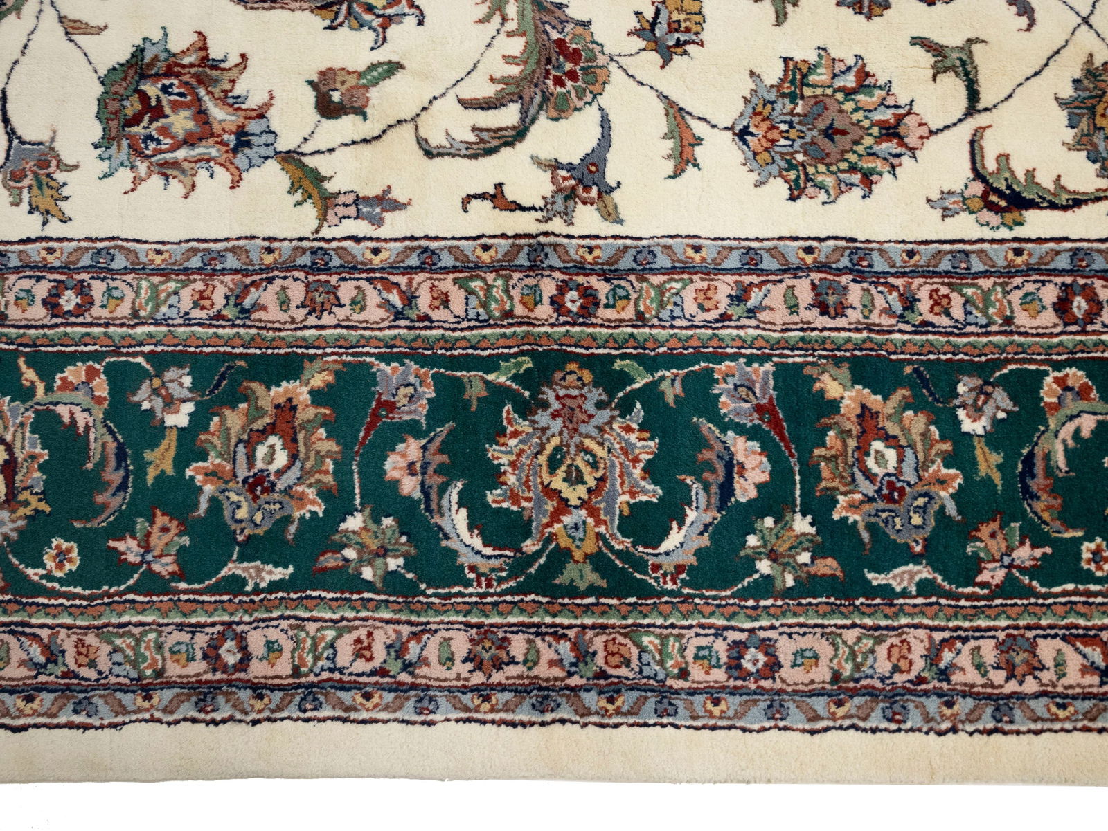 Cream Floral 9X12 Indo-Kashan Oriental Rug - 10