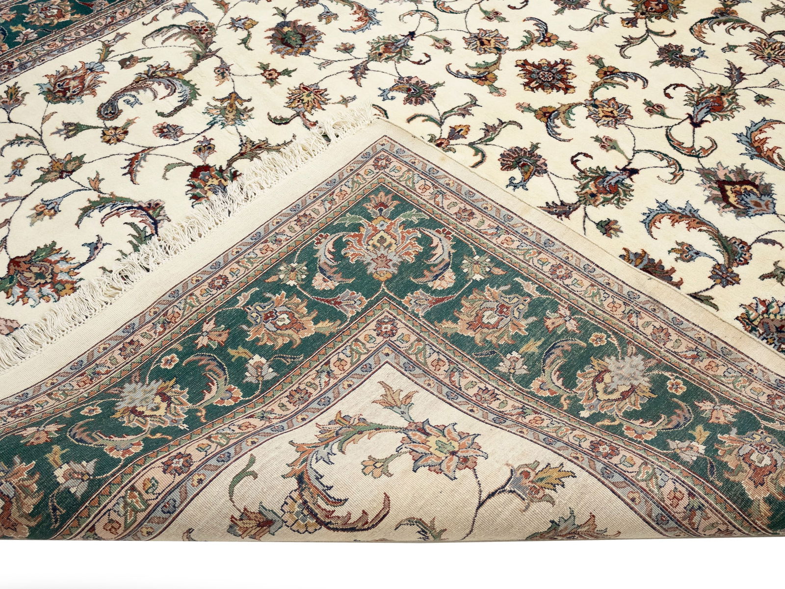 Cream Floral 9X12 Indo-Kashan Oriental Rug - 13