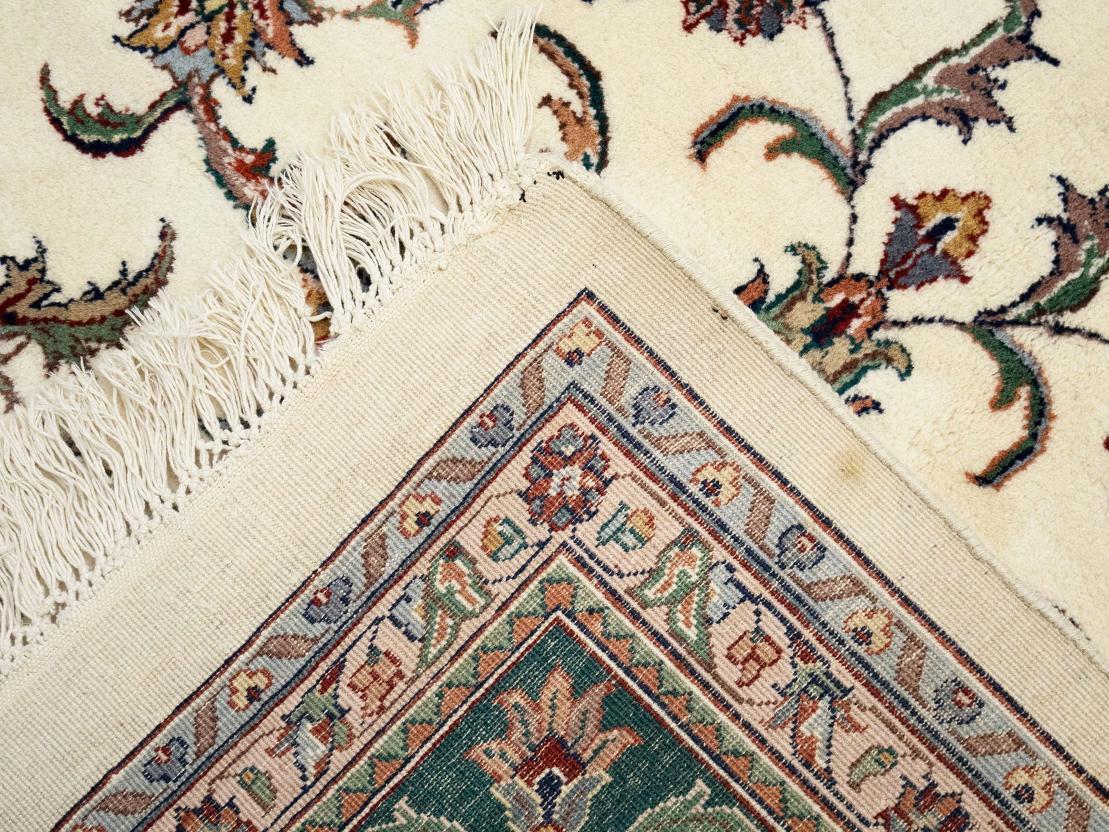 Cream Floral 9X12 Indo-Kashan Oriental Rug - 14