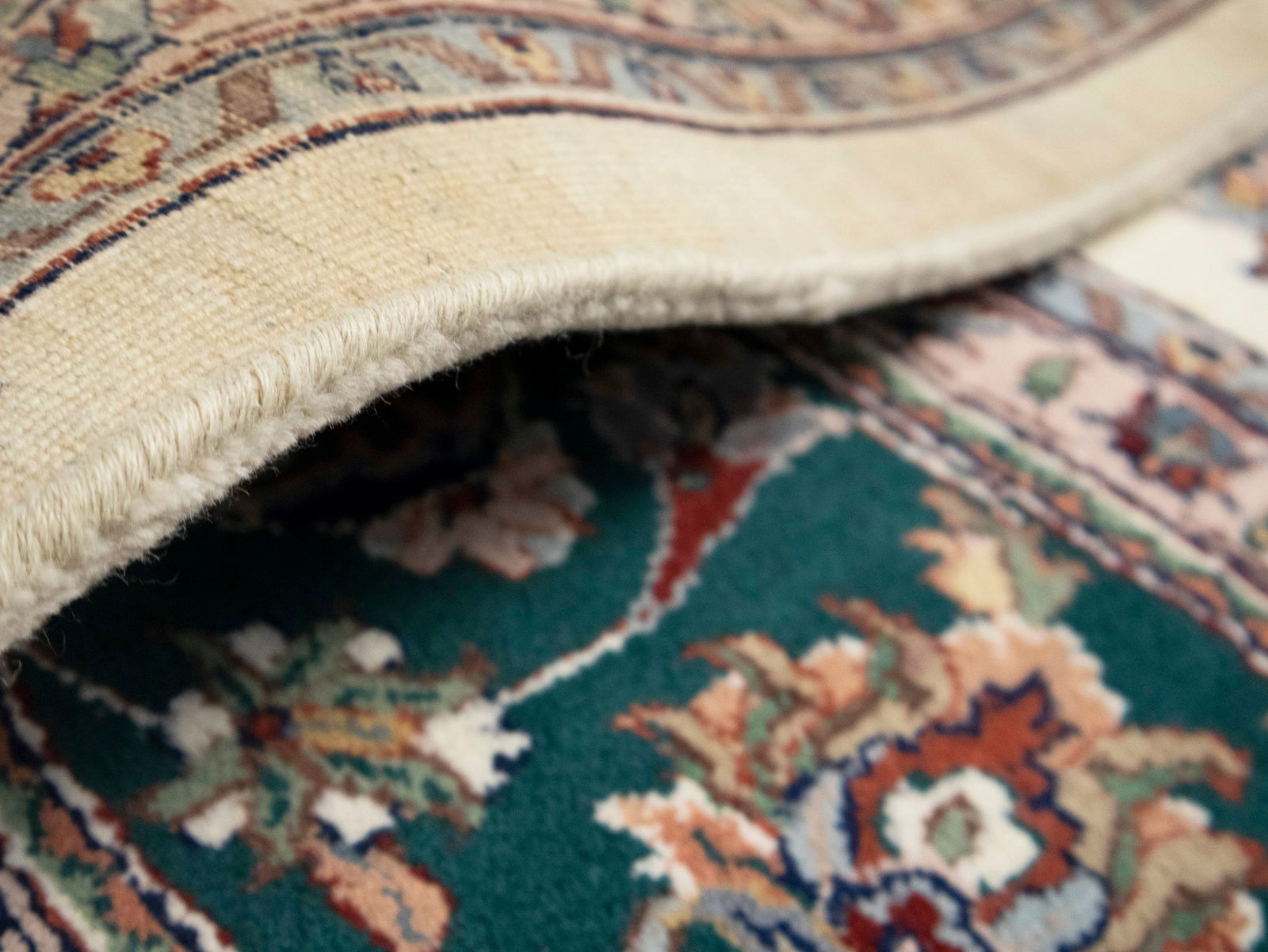 Cream Floral 9X12 Indo-Kashan Oriental Rug - 15