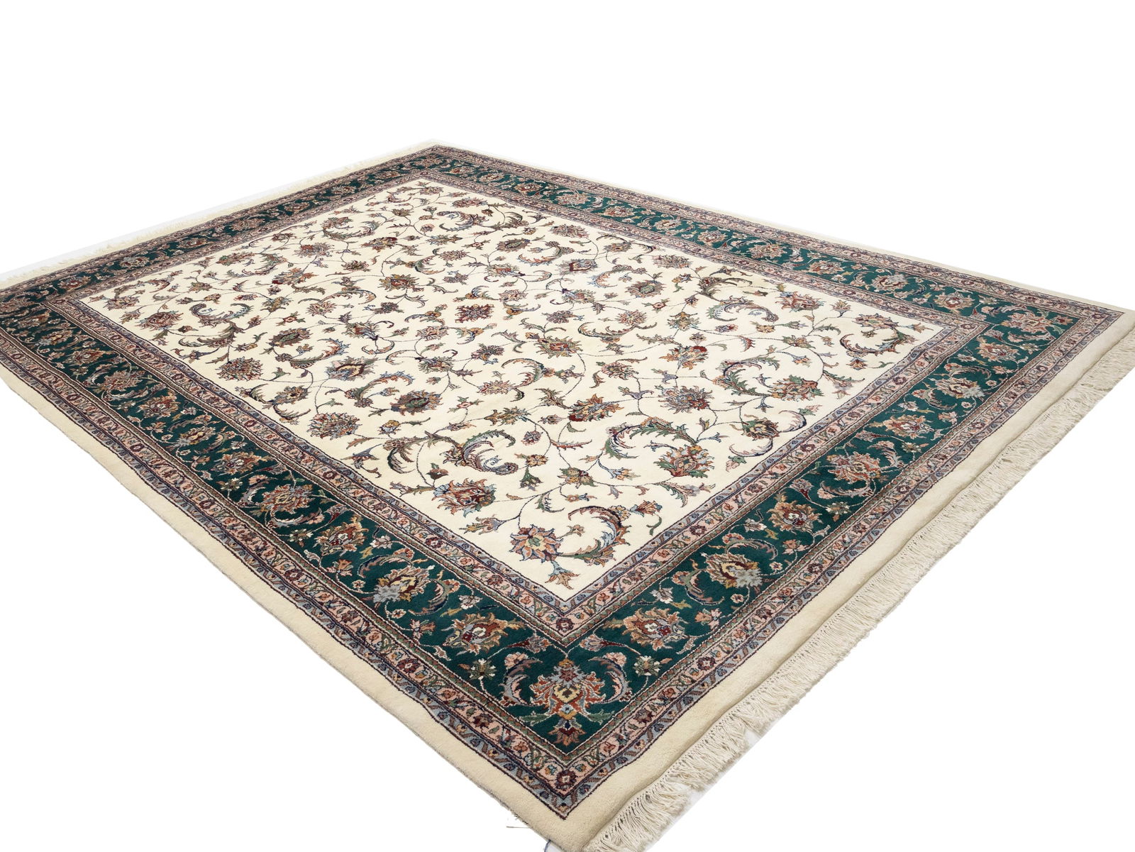 Cream Floral 9X12 Indo-Kashan Oriental Rug - 3