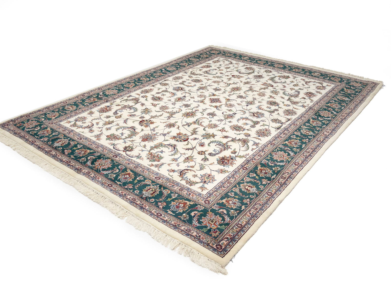 Cream Floral 9X12 Indo-Kashan Oriental Rug - 4