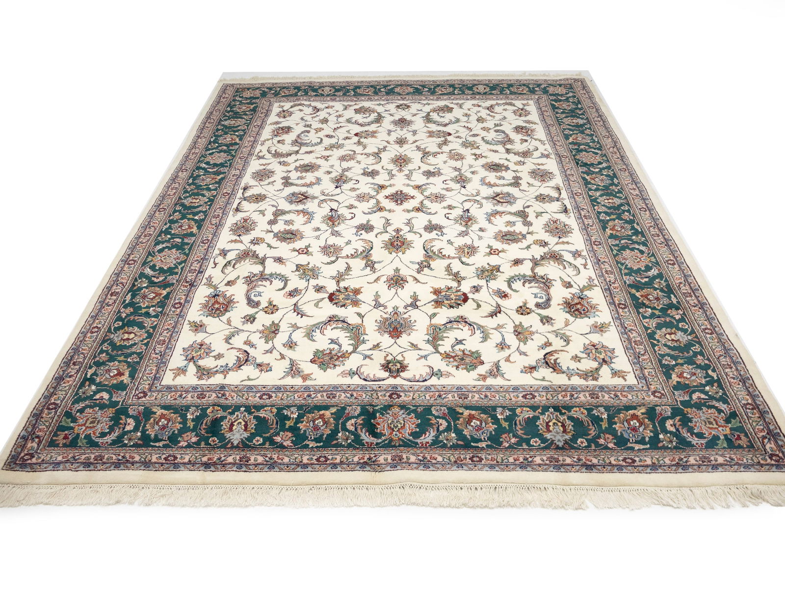 Cream Floral 9X12 Indo-Kashan Oriental Rug - 5