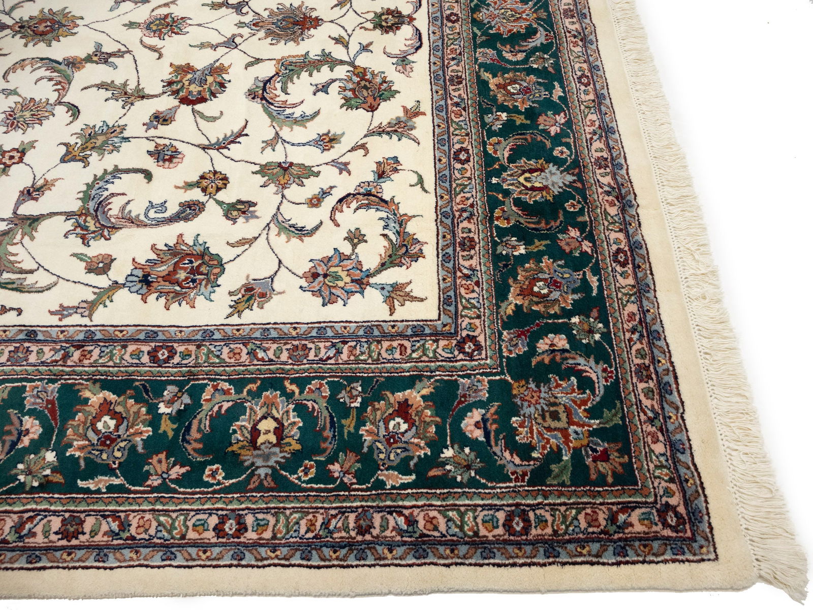 Cream Floral 9X12 Indo-Kashan Oriental Rug - 8