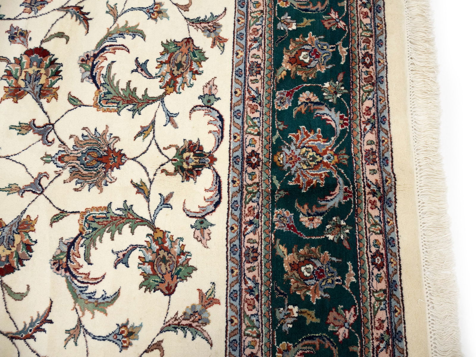 Cream Floral 9X12 Indo-Kashan Oriental Rug - 9