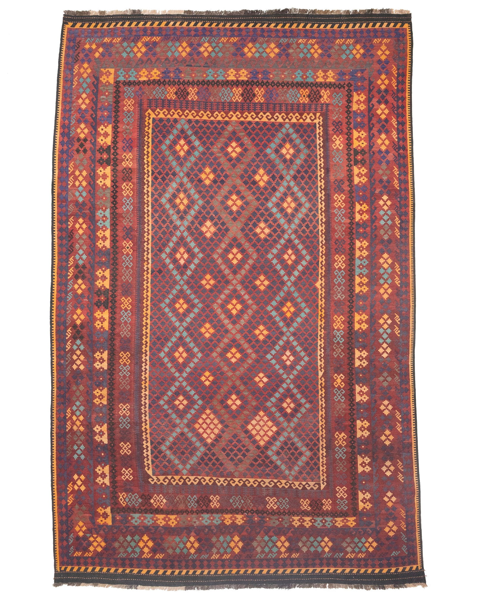 Multicolored Geometric Reversible 10X16 Kilim Oriental Rug: Title: Multicolored Geometric Reversible 10X16 Kilim Oriental Rug Description:Handmade 10X16 multicolor Oriental made with natural dyes (fine wool pile and cotton foundation), superior knot count, and