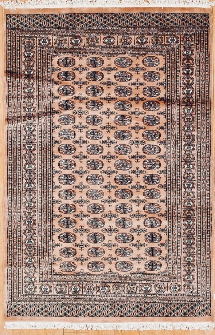 Hand-Knotted Bokhara Wool Beige Geometric Oriental Area Rug 5'2" x 7'10" - 6