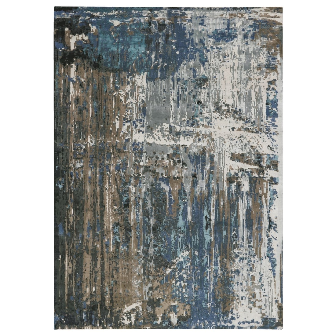 Blue Abstract Design Wool and Silk Hand Knotted Oriental Rug: Title: Blue Abstract Design Wool and Silk Hand Knotted Oriental Rug Description: This is a truly genuine one-of-a-kind. It has been Knotted for months and months in the centuries-old weaving craftsman
