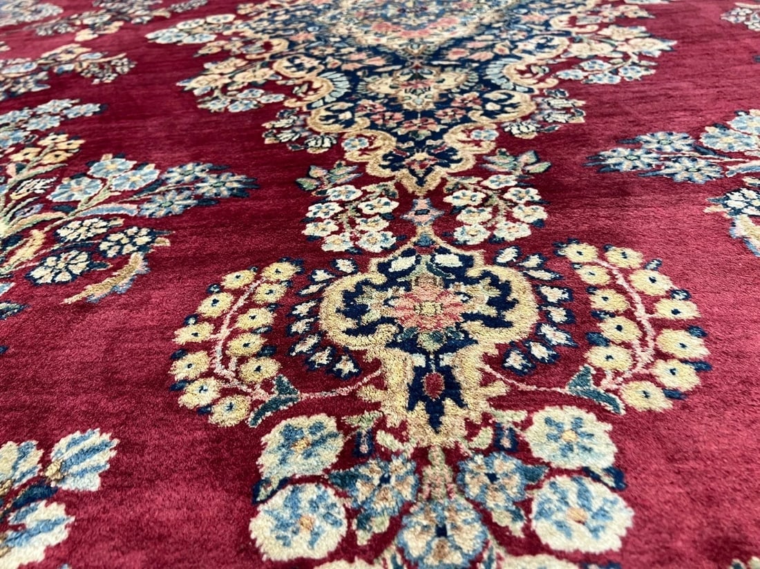 Hand-Knotted Persian Kerman Semi-Antique Red Wool Oriental Rug Carpet 9'10" x 13'6" - 10