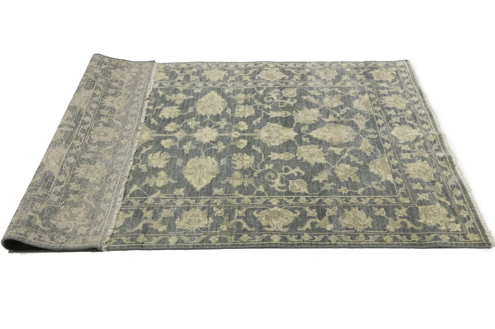 Muted Dark Slate Floral 5X8 Transitional Oriental Rug - 15