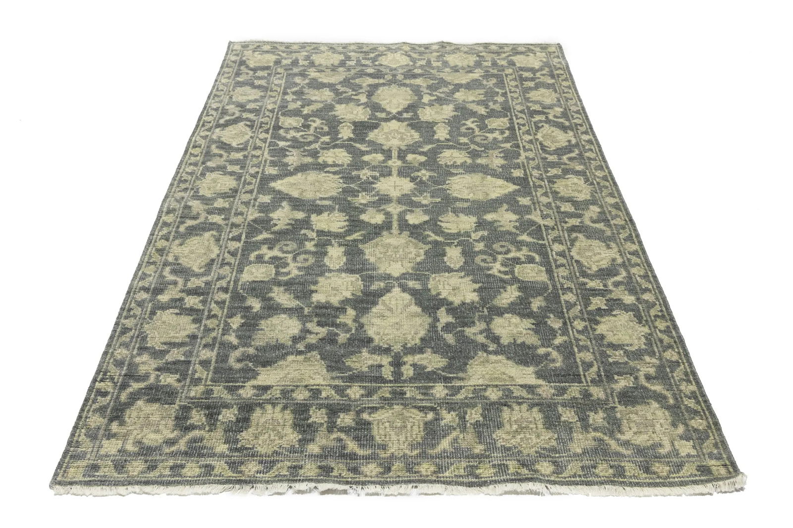 Muted Dark Slate Floral 5X8 Transitional Oriental Rug - 2