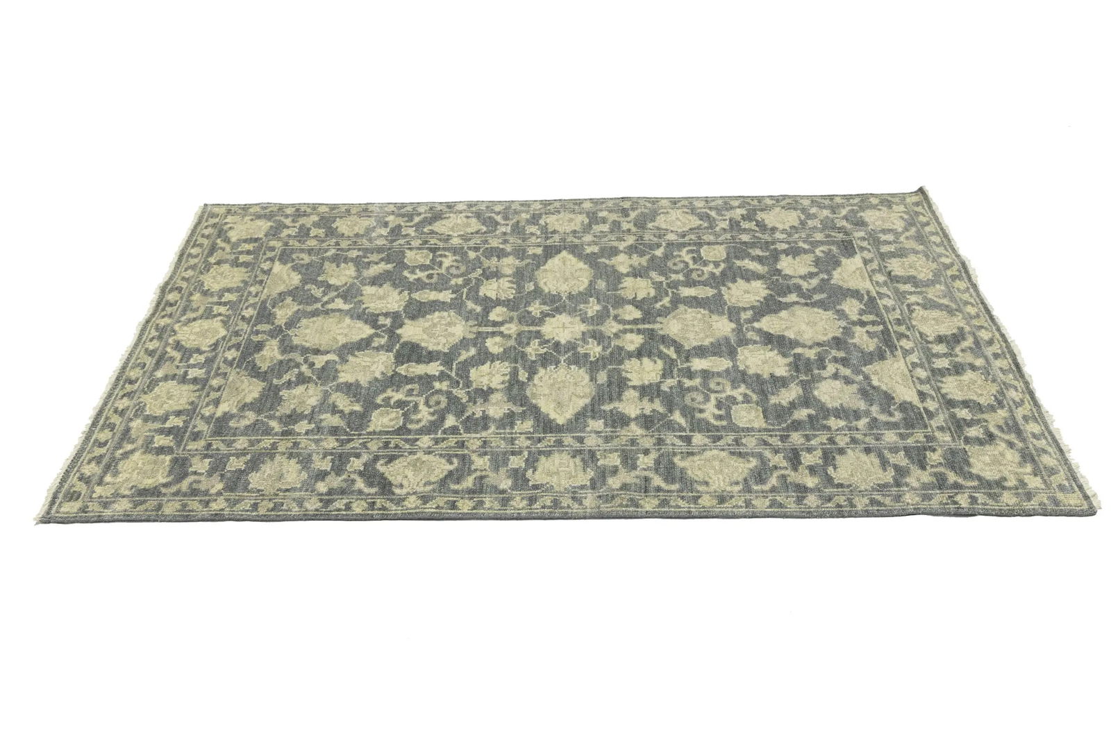 Muted Dark Slate Floral 5X8 Transitional Oriental Rug - 6