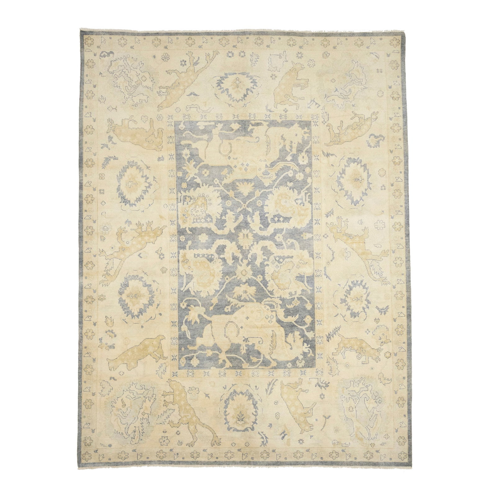 Gray Floral 9X12 Oushak Oriental Rug: Title: Gray Floral 9X12 Oushak Oriental Rug Description:Handmade 9X12 gray oriental rug made with vegetable dyes (fine wool pile and cotton foundation), exceptional knot count, and appealing ancient d