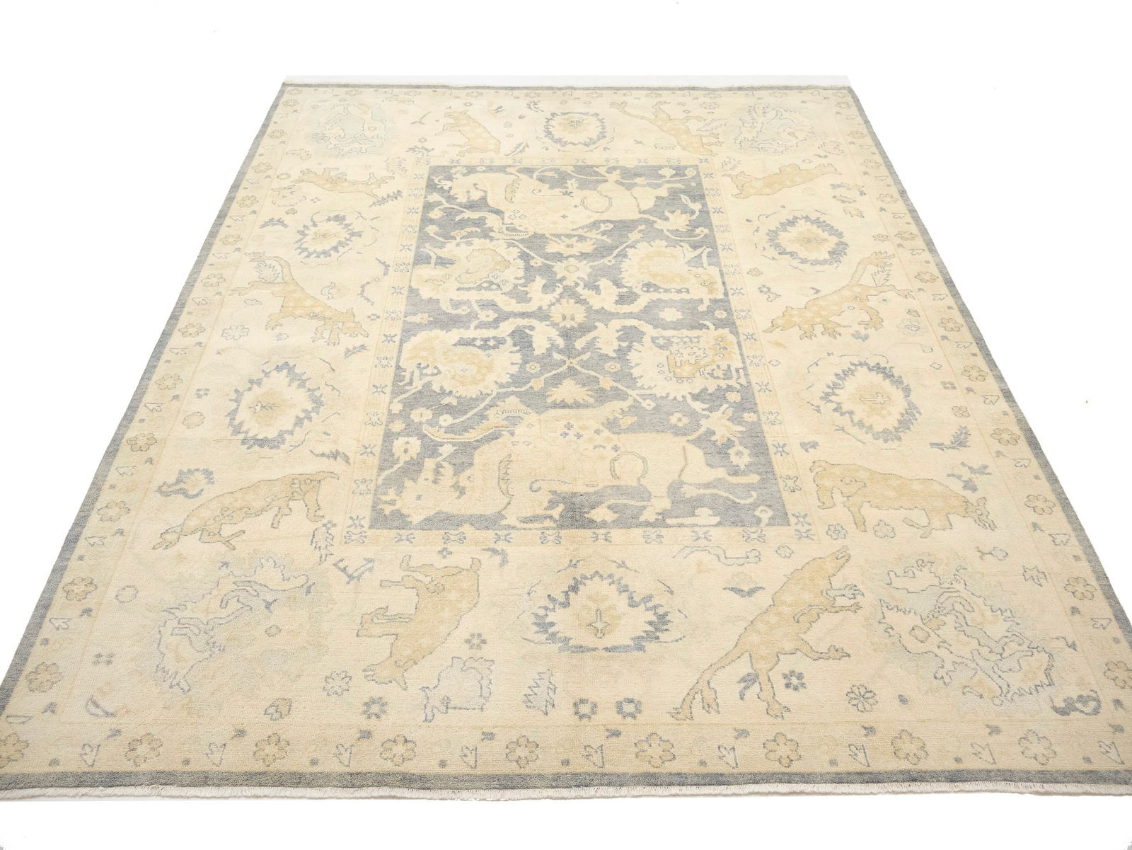 Gray Floral 9X12 Oushak Oriental Rug - 2