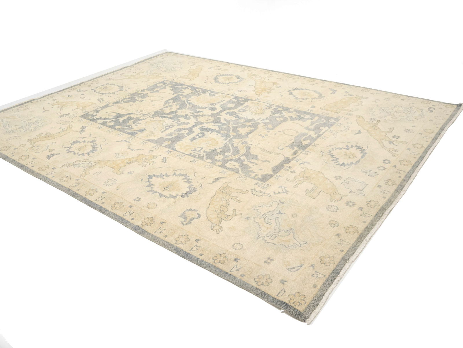 Gray Floral 9X12 Oushak Oriental Rug - 3