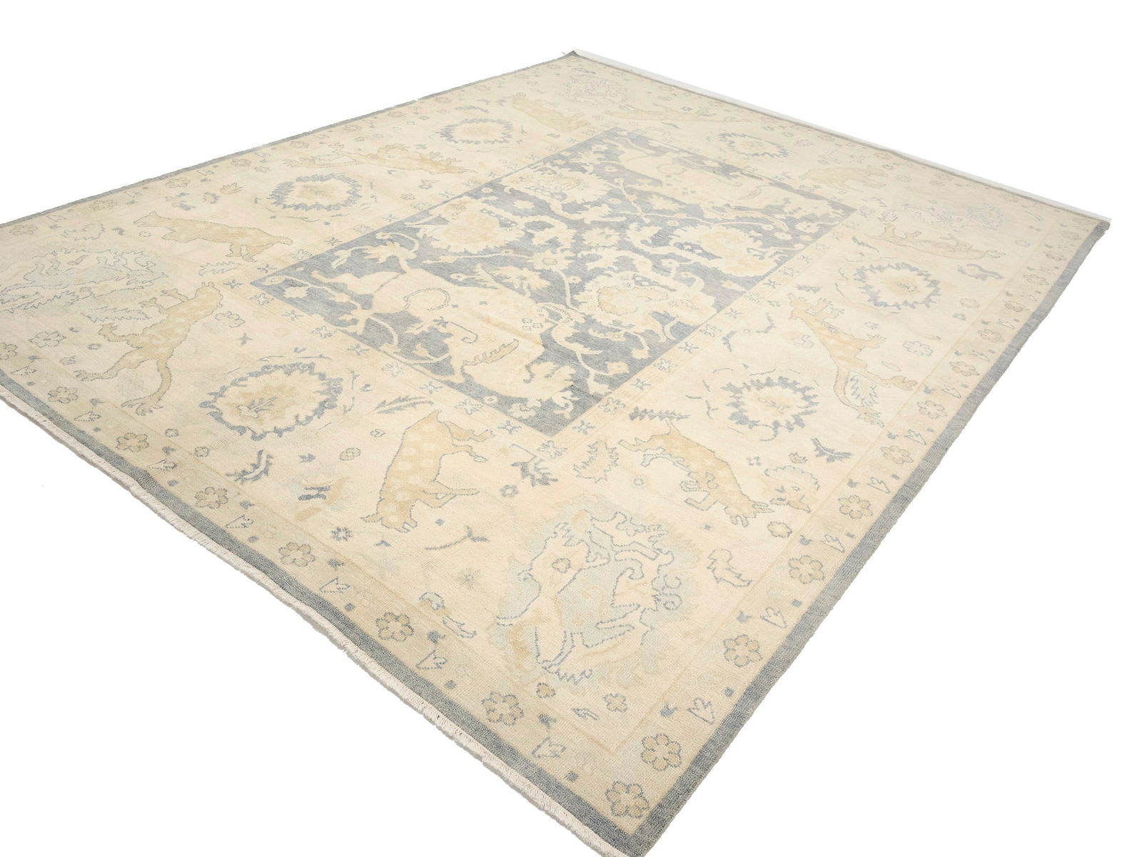 Gray Floral 9X12 Oushak Oriental Rug - 4