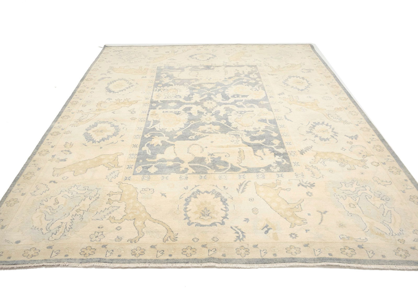 Gray Floral 9X12 Oushak Oriental Rug - 5