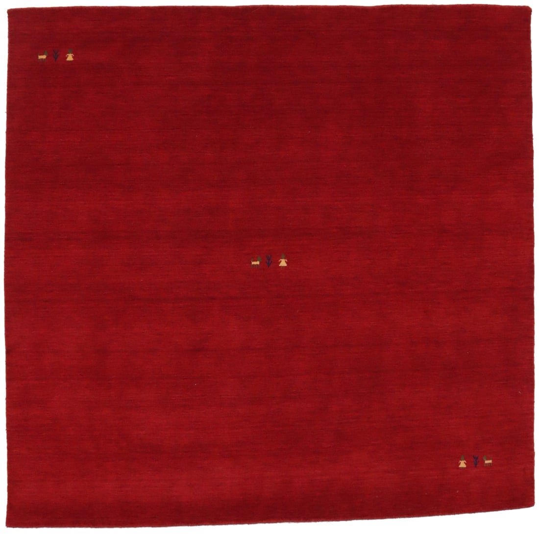 Red Tribal 6X6 Gabbeh Modern Square Rug: Title: Red Tribal 6X6 Gabbeh Modern Square Rug Description:Hand Knotted 6X6 red oriental rug made with vegetable dyes (fine wool pile and cotton foundation), exceptional knot count, and appealing anci