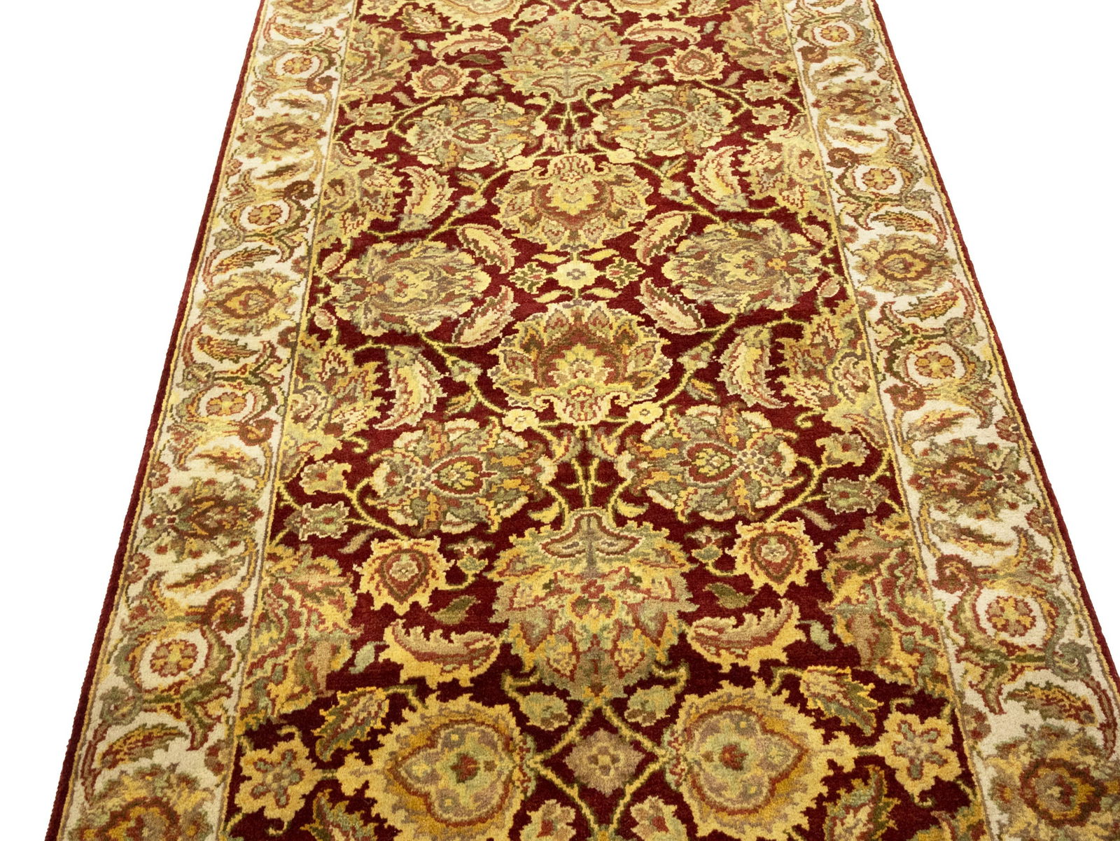 Maroon Red Floral Classic 3X12 Agra Jaipur Oriental Runner Rug - 12