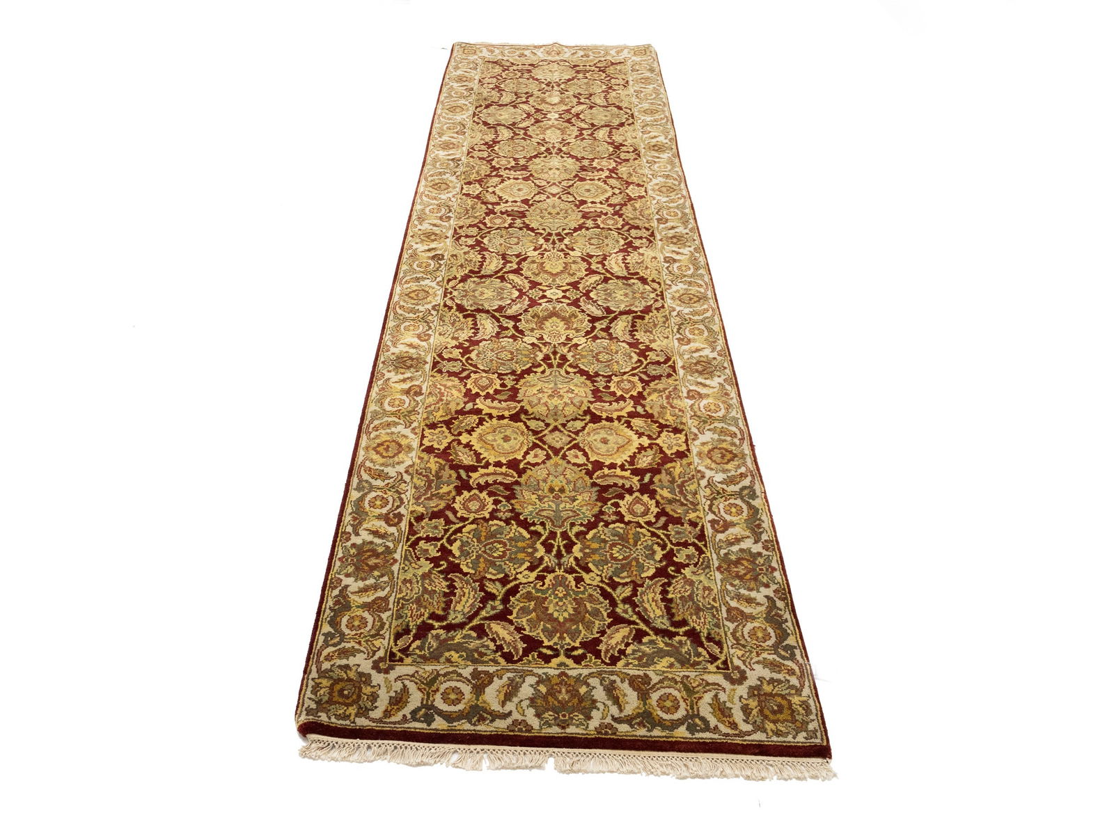 Maroon Red Floral Classic 3X12 Agra Jaipur Oriental Runner Rug - 2