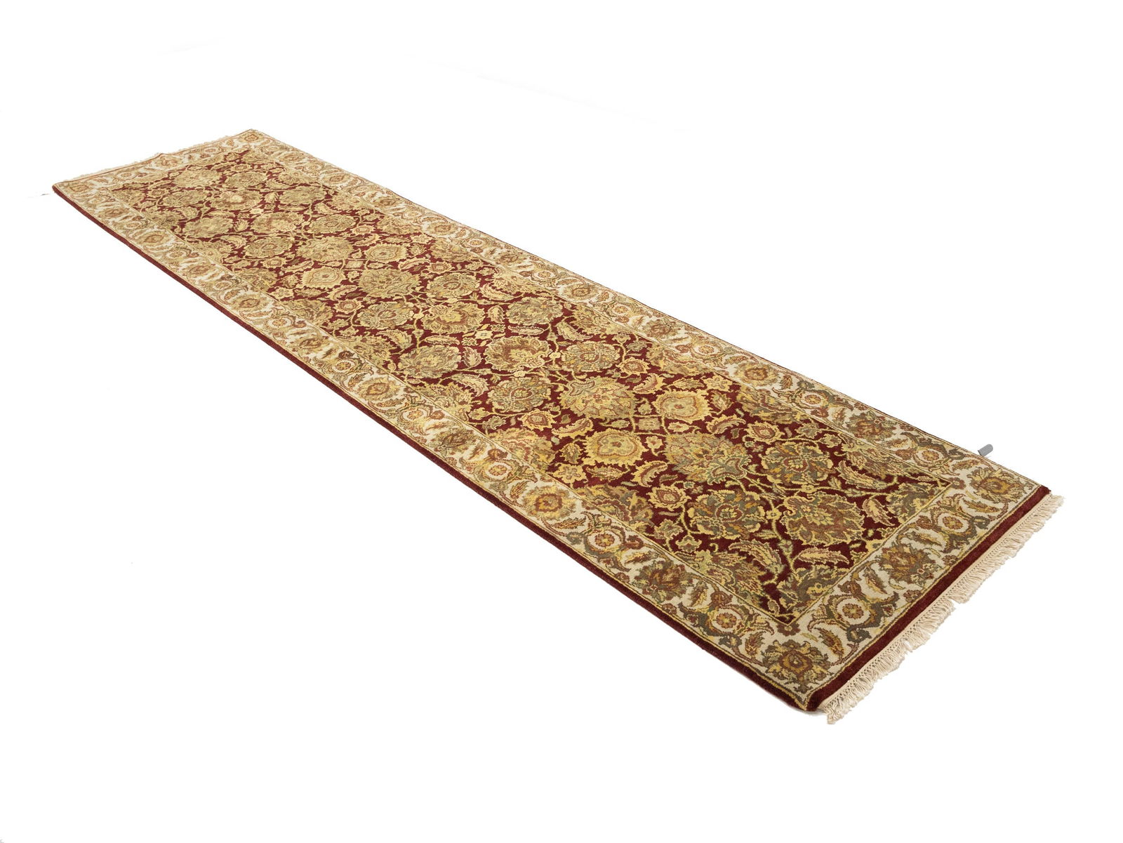 Maroon Red Floral Classic 3X12 Agra Jaipur Oriental Runner Rug - 3