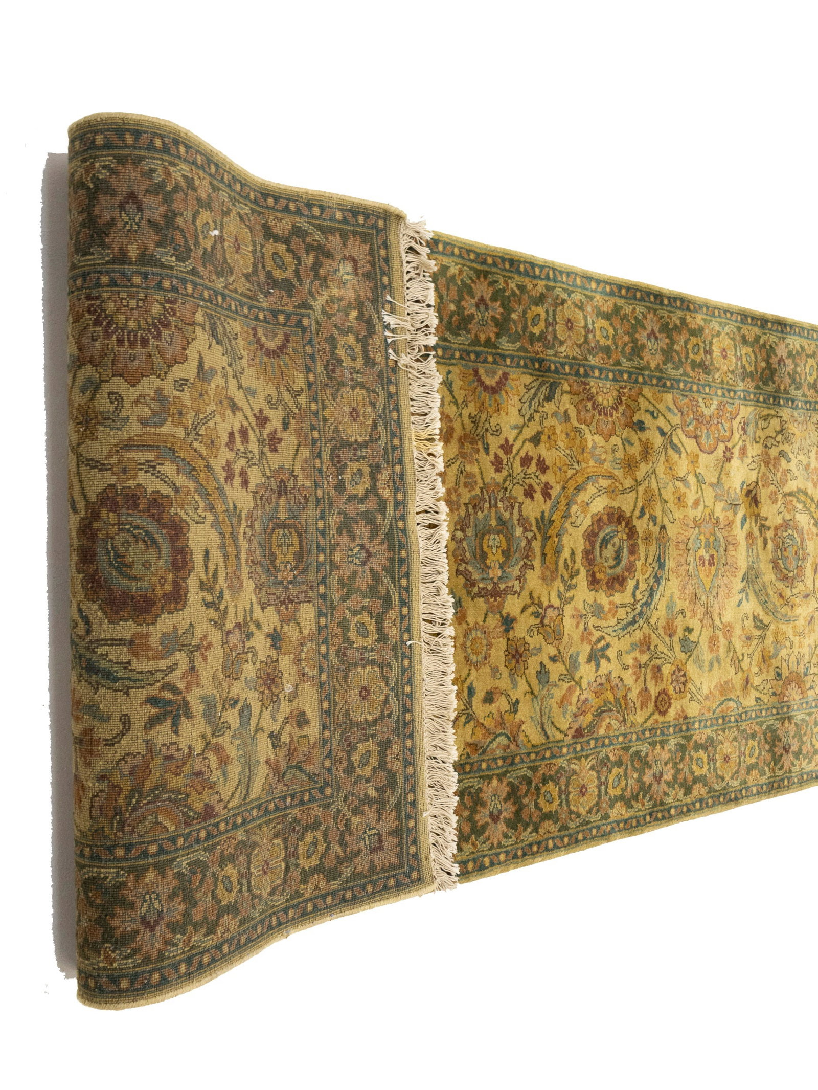 Golden Beige Floral Classic 3X13'5 Agra Jaipur Oriental Runner Rug - 13