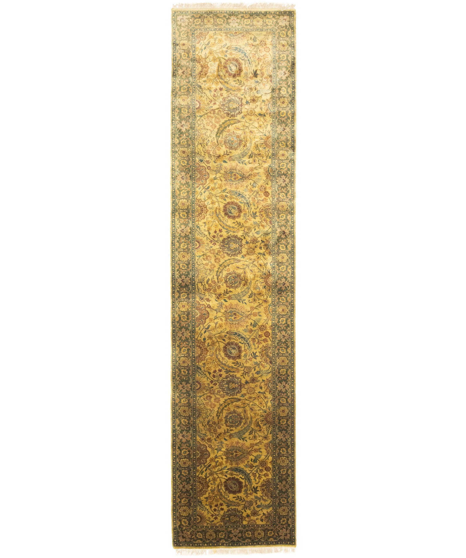 Golden Beige Floral Classic 3X13'5 Agra Jaipur Oriental Runner Rug