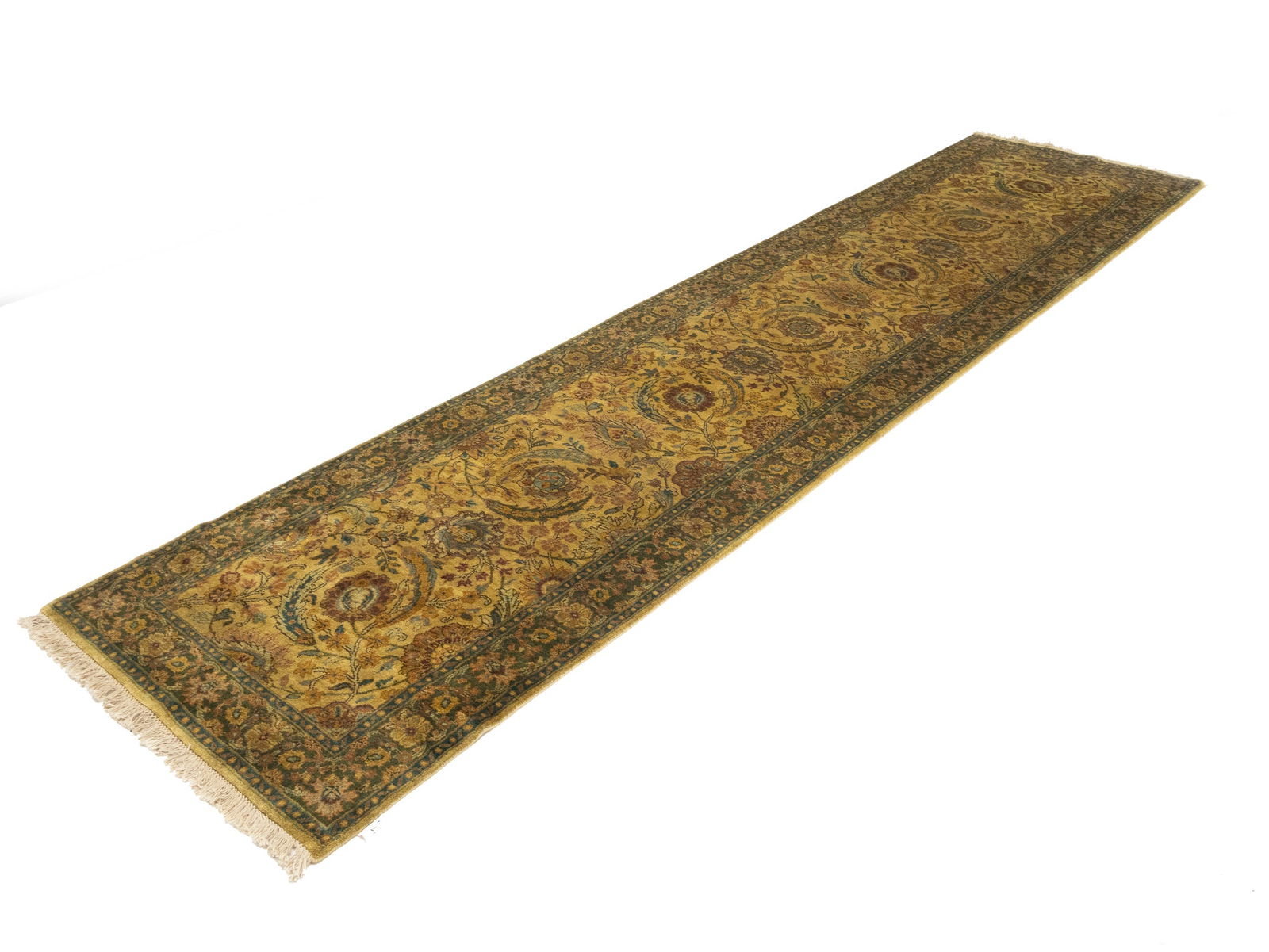 Golden Beige Floral Classic 3X13'5 Agra Jaipur Oriental Runner Rug - 4