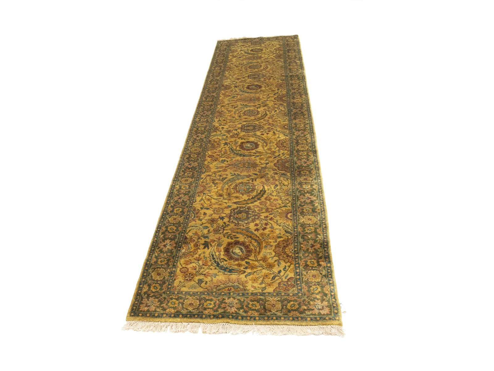 Golden Beige Floral Classic 3X13'5 Agra Jaipur Oriental Runner Rug - 5