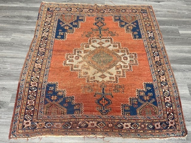 Early Persian Asfshar Tribal Rug-5243: Title:Early Persian Asfshar Tribal Rug-5243 Description:Lovely early Persian Afshar tribal rug from southwest Persia, size 4 ft. 1 inch by 4 ft. 6 inches, circa 1875, good condition with lower pile th