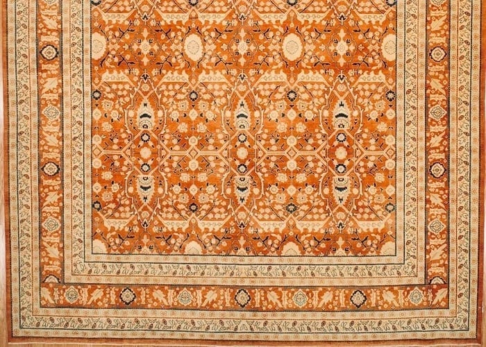Hand Knotted Indo-Tabriz Geometric Rust Oriental Rug Wool Carpet 10'1" x 14'4" - 3