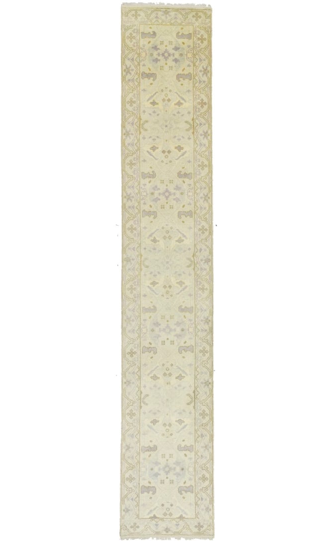 Cream Floral 2'8X13'7 Oushak Chobi Oriental Runner Rug