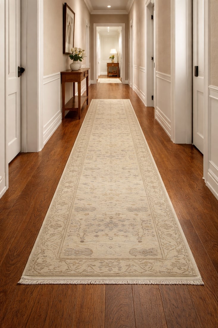 Cream Floral 2'8X13'7 Oushak Chobi Oriental Runner Rug - 2