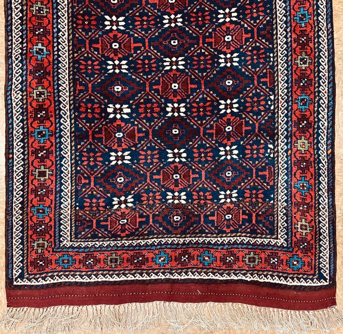 Antique Persian Balouch Tribal Rug Navy Hand-Knotted Wool Geometric 4' x 7'8" - 3