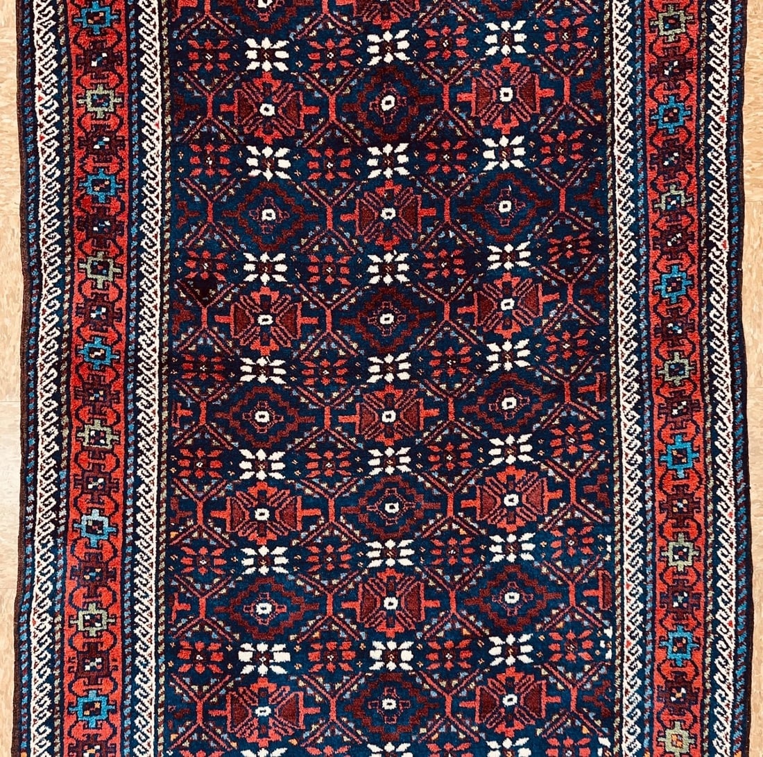 Antique Persian Balouch Tribal Rug Navy Hand-Knotted Wool Geometric 4' x 7'8" - 4