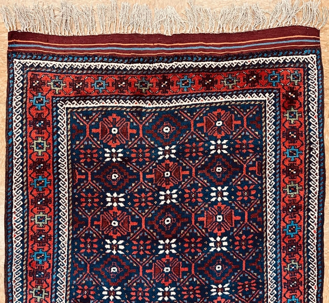 Antique Persian Balouch Tribal Rug Navy Hand-Knotted Wool Geometric 4' x 7'8" - 5