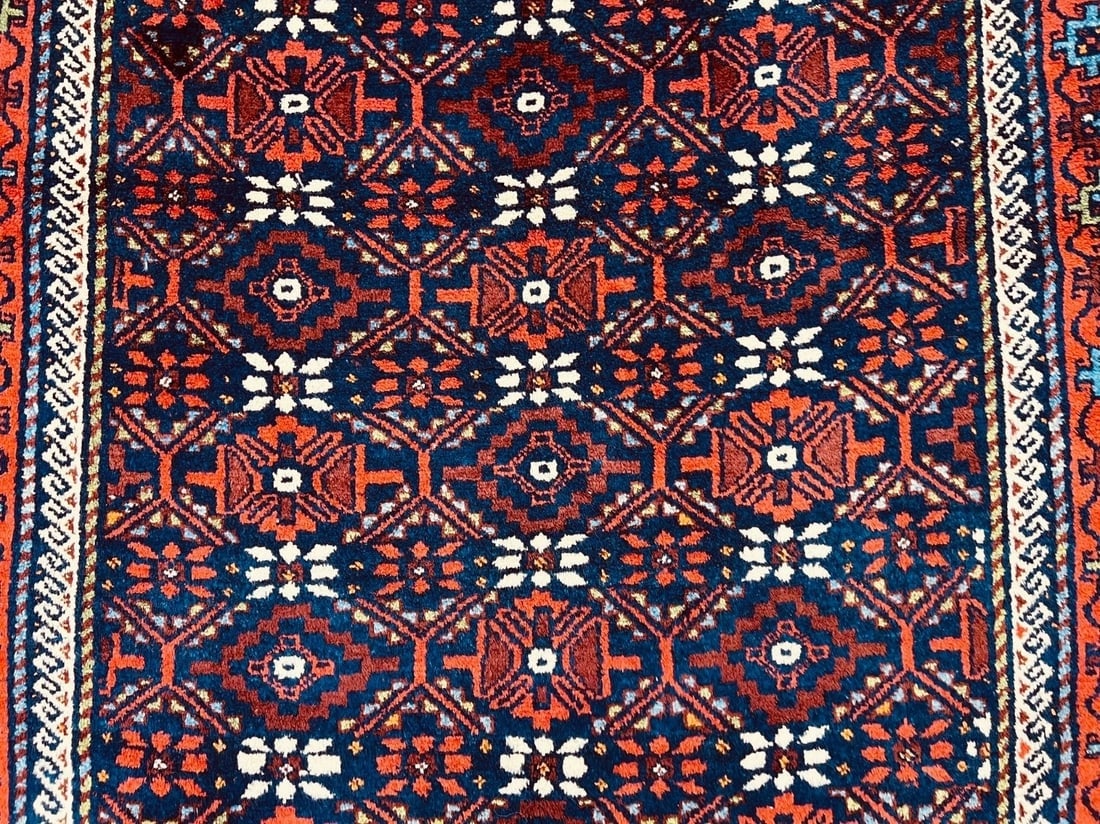 Antique Persian Balouch Tribal Rug Navy Hand-Knotted Wool Geometric 4' x 7'8" - 7