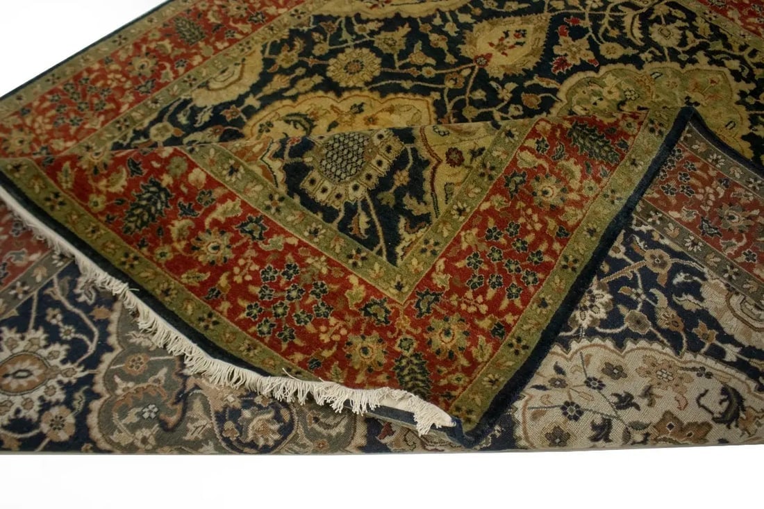 Charcoal Floral 7'8X9'5 Indo-Tabriz Oriental Rug - 17