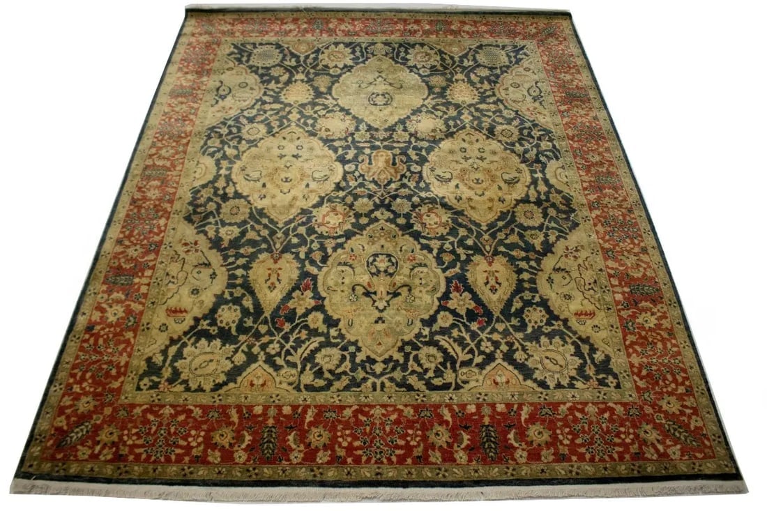 Charcoal Floral 7'8X9'5 Indo-Tabriz Oriental Rug - 2