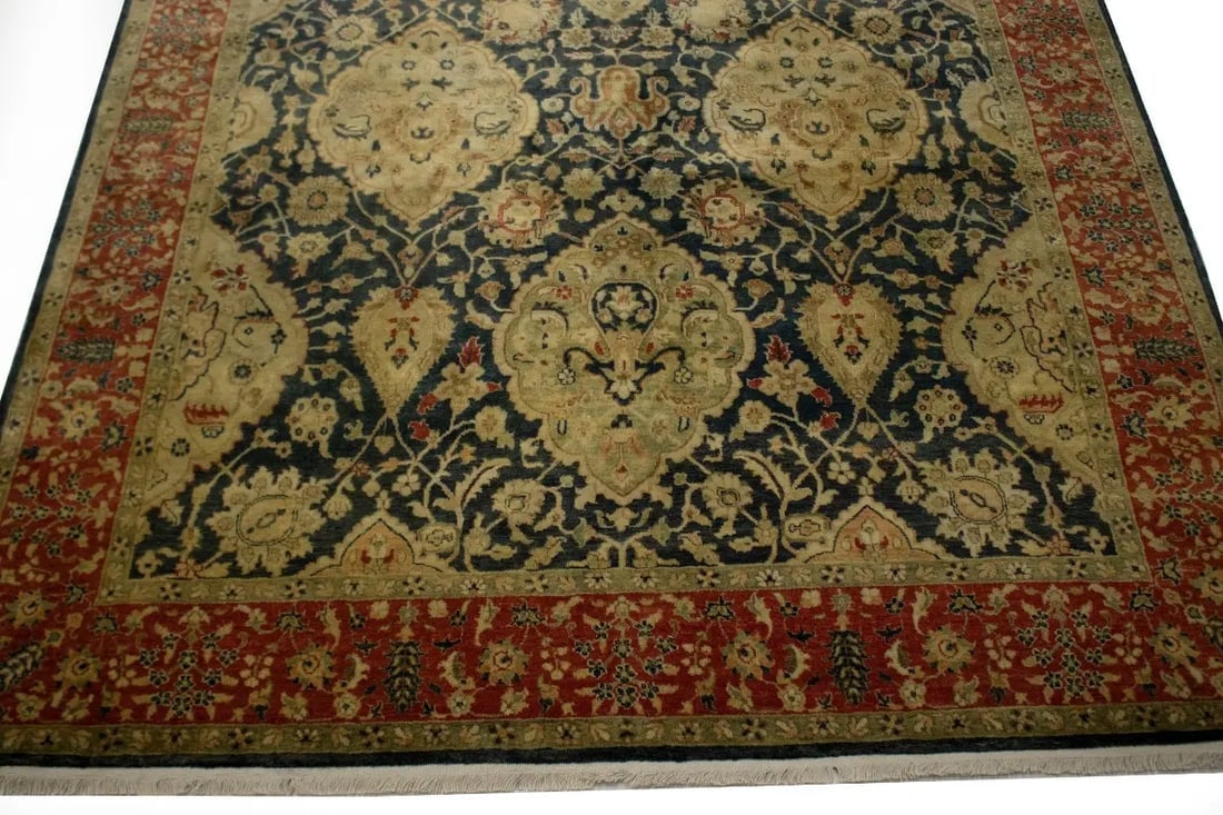 Charcoal Floral 7'8X9'5 Indo-Tabriz Oriental Rug - 4