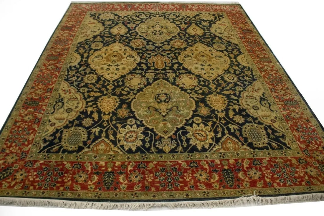 Charcoal Floral 7'8X9'5 Indo-Tabriz Oriental Rug - 6